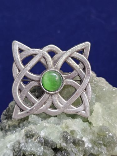Celtic Knot Brooch with Green Cabochon