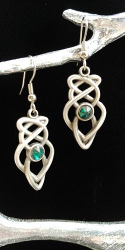 Celtic Knot Earring with Green Crystal